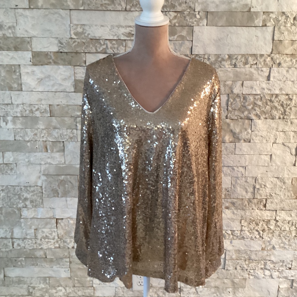 Lane Bryant Gold Sequin V- Neck Top